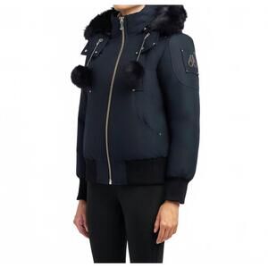 NEW MOOSE KNUCKLES debbie bomber jacket in navy with black shearling